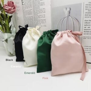 Silk Drawstring Bag,Custom Pink Green Black White Silk Pouch